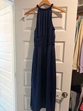 Tahari Navy Halter Maxi Dress